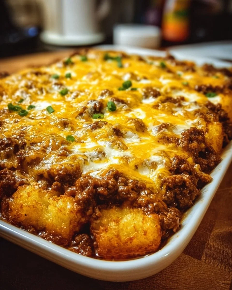 Delicious Cowboy Casserole served in a dish with toppings